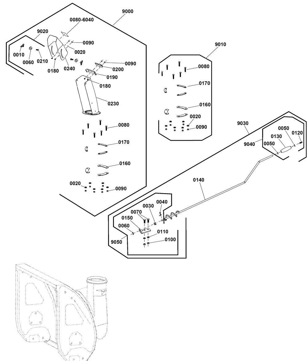 Discharge Chute Group Diagram and Parts List for 1697439-00-1024L 2021 Briggs and Stratton Snow Blower